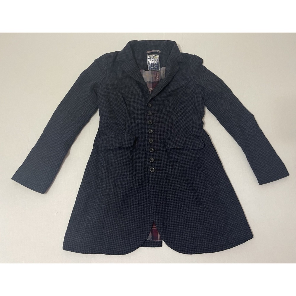 Free People Houndstooth Wool Riding Jacket Size 6 100% Wool‎
